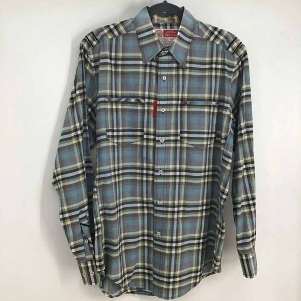 Robert Graham Men’s Casual Plaid Blue/Green Long Sleeve Shirt